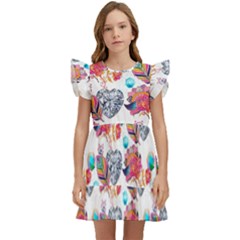 Flowers Diamonds Pattern Kids  Winged Sleeve Dress