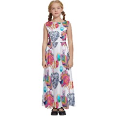 Flowers Diamonds Pattern Kids  Satin Sleeveless Maxi Dress by Sparkle