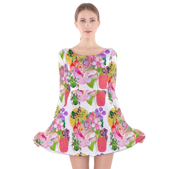 Bunch Of Flowers Long Sleeve Velvet Skater Dress