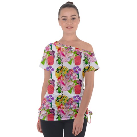 Bunch Of Flowers Off Shoulder Tie-up Tee by Sparkle