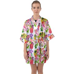 Bunch Of Flowers Half Sleeve Satin Kimono  by Sparkle