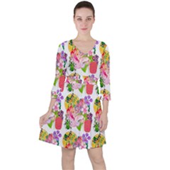 Bunch Of Flowers Quarter Sleeve Ruffle Waist Dress by Sparkle