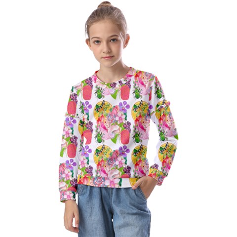 Bunch Of Flowers Kids  Long Sleeve Tee With Frill  by Sparkle