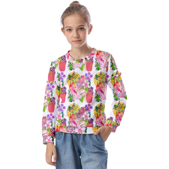 Bunch Of Flowers Kids  Long Sleeve Tee with Frill 