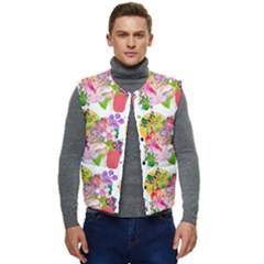 Bunch Of Flowers Men s Short Button Up Puffer Vest	