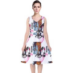 Modern Art V-neck Midi Sleeveless Dress  by Sparkle