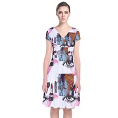 Modern Art Short Sleeve Front Wrap Dress by Sparkle