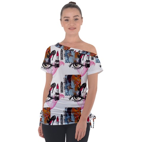 Modern Art Off Shoulder Tie-up Tee by Sparkle