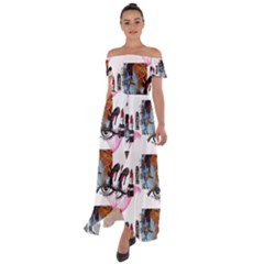 Modern Art Off Shoulder Open Front Chiffon Dress by Sparkle