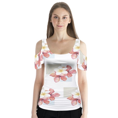 Floral Butterfly Sleeve Cutout Tee  by Sparkle