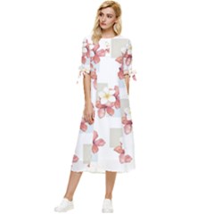 Floral Bow Sleeve Chiffon Midi Dress by Sparkle