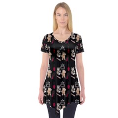 Cat Pattern Short Sleeve Tunic  by Sparkle