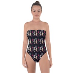 Cat Pattern Tie Back One Piece Swimsuit by Sparkle