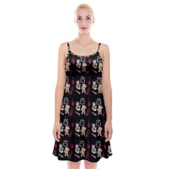 Cat Pattern Spaghetti Strap Velvet Dress