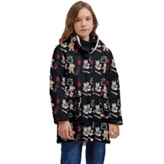 Cat Pattern Kid s Hooded Longline Puffer Jacket by Sparkle