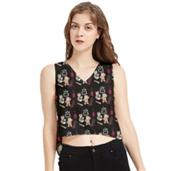 Cat Pattern V-neck Cropped Tank Top by Sparkle