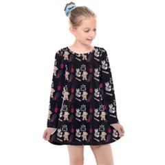 Cat Pattern Kids  Long Sleeve Dress by Sparkle