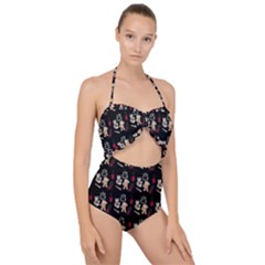 Cat Pattern Scallop Top Cut Out Swimsuit by Sparkle