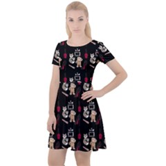 Cat Pattern Cap Sleeve Velour Dress  by Sparkle