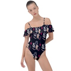 Cat Pattern Frill Detail One Piece Swimsuit by Sparkle