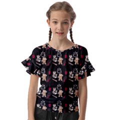 Cat Pattern Kids  Cut Out Flutter Sleeves by Sparkle