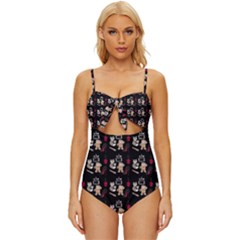 Cat Pattern Knot Front One-piece Swimsuit by Sparkle