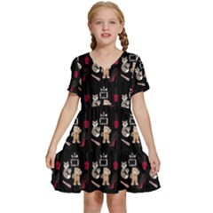 Cat Pattern Kids  Short Sleeve Tiered Mini Dress by Sparkle