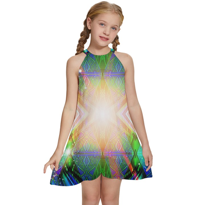 Blastamine Kids  Halter Collar Waist Tie Chiffon Dress