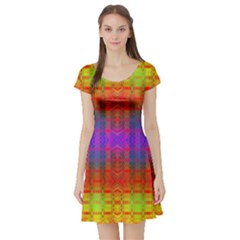 Electric Sunset Short Sleeve Skater Dress by Thespacecampers