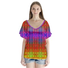 Electric Sunset V-neck Flutter Sleeve Top by Thespacecampers