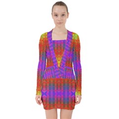 Electric Sunset V-neck Bodycon Long Sleeve Dress by Thespacecampers