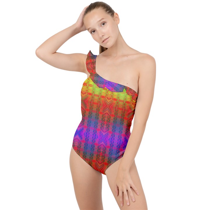 Electric Sunset Frilly One Shoulder Swimsuit