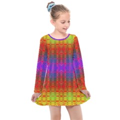 Electric Sunset Kids  Long Sleeve Dress by Thespacecampers