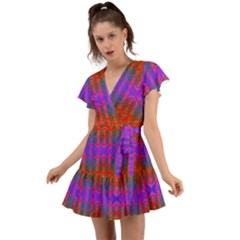 Electric Sunset Flutter Sleeve Wrap Dress by Thespacecampers