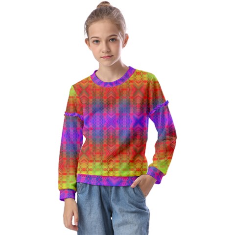 Electric Sunset Kids  Long Sleeve Tee With Frill  by Thespacecampers