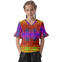 Electric Sunset Kids  V-neck Horn Sleeve Blouse by Thespacecampers