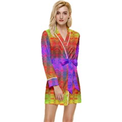 Electric Sunset Long Sleeve Satin Robe