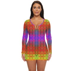 Electric Sunset Long Sleeve Boyleg Swimsuit by Thespacecampers