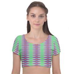 Electro Stripe Velvet Short Sleeve Crop Top  by Thespacecampers