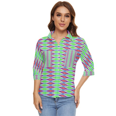 Electro Stripe Women s Quarter Sleeve Pocket Shirt by Thespacecampers