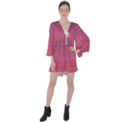 Energetic Flow V-neck Flare Sleeve Mini Dress by Thespacecampers