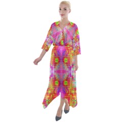 Fractaling Quarter Sleeve Wrap Front Maxi Dress by Thespacecampers