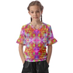 Fractaling Kids  V-neck Horn Sleeve Blouse