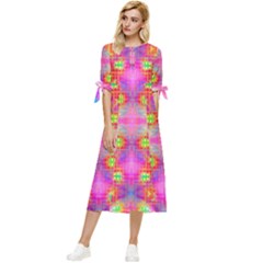 Fractaling Bow Sleeve Chiffon Midi Dress