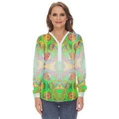 Art In Space Zip Up Long Sleeve Blouse