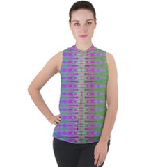 Glitch Machine Mock Neck Chiffon Sleeveless Top by Thespacecampers