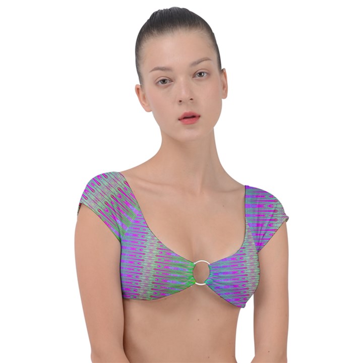 Glitch Machine Cap Sleeve Ring Bikini Top