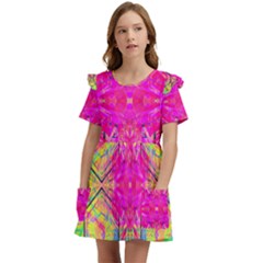 Kaleidoscopic Fun Kids  Frilly Sleeves Pocket Dress