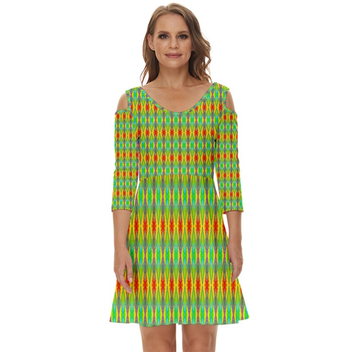 Neon Angles Shoulder Cut Out Zip Up Dress