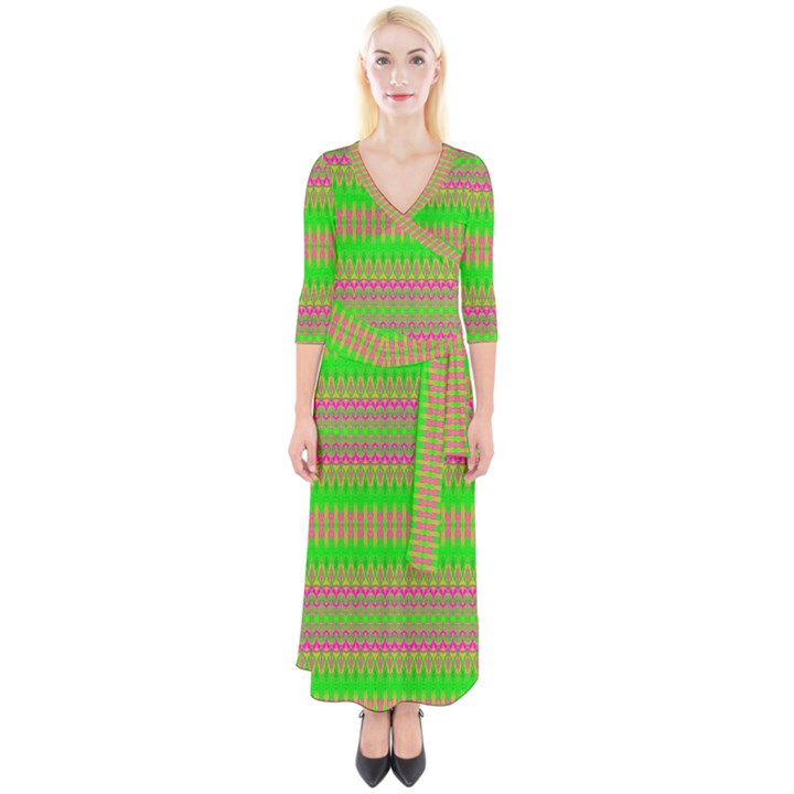 Neon Hopes Quarter Sleeve Wrap Maxi Dress